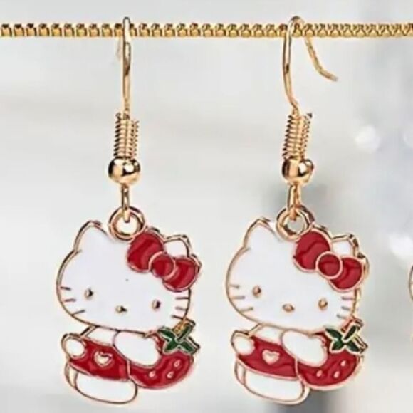 Hello Kitty strawberry fun whimsical kawaii  fun whimsical novelty earr… - Picture 1 of 6